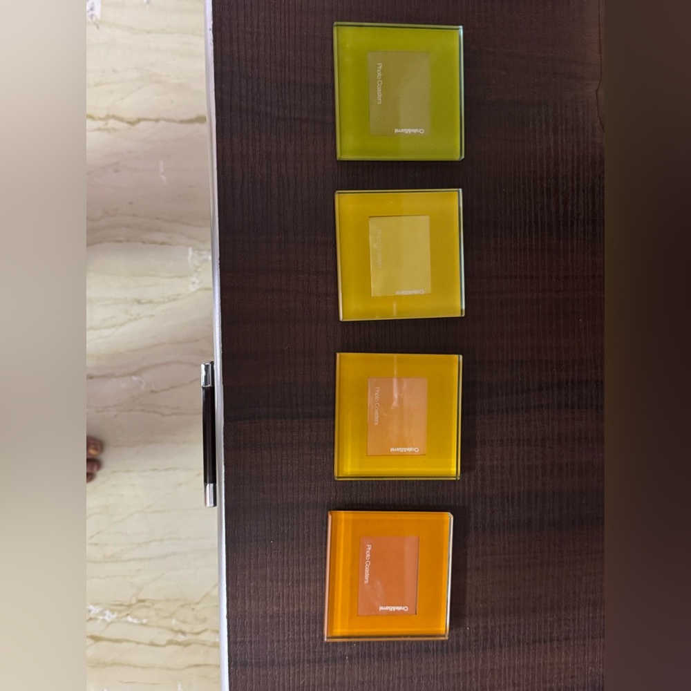 ❤️ Crate&Barrel Colorful Glass Citrus Photo Coasters - Set of four